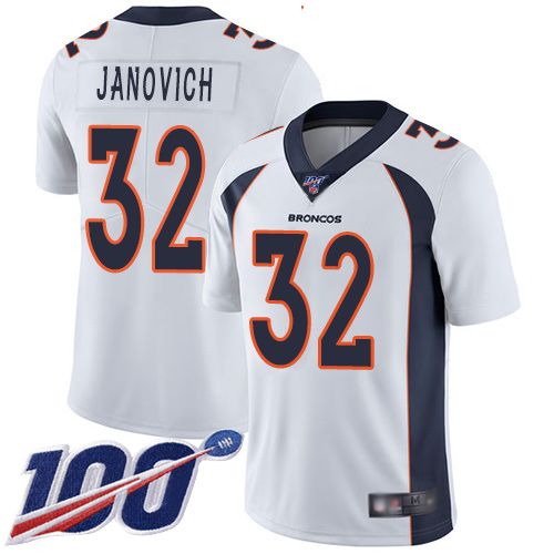 Men Denver Broncos #32 Andy Janovich White Vapor Untouchable Limited Player 100th Season Football NFL Jersey